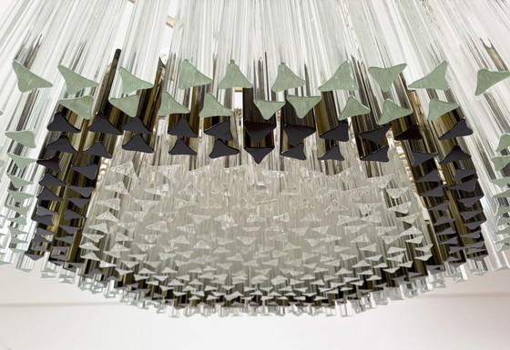 Image 1 of Weelderige kroonluchter van Paolo Venini voor Vivarini, Muranoglas/Prismaglas, Italië, jaren 70, op maat gemaakt
