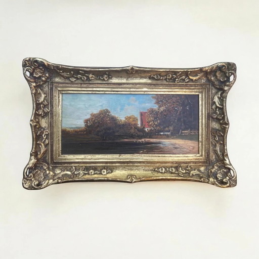 Pintura al óleo Mid-Century sobre madera, circa 1930