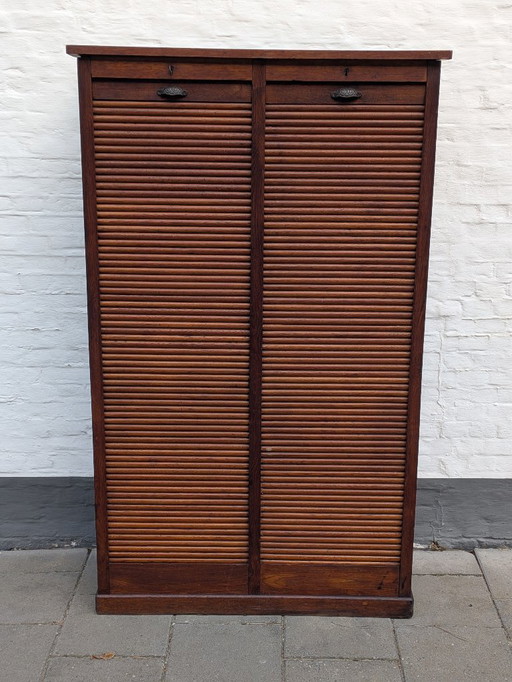 Mobile antico francese in rovere con doppia anta a serrandina - Armadio per archivio notarile (circa 1920)