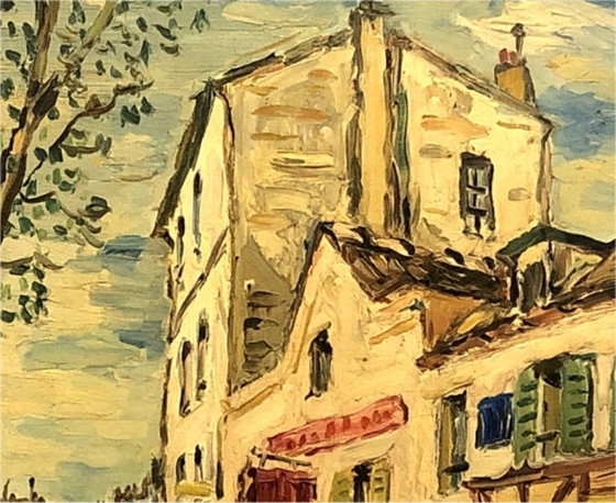 Image 1 of Oil on canvas – Montmartre, Place du Tertre, Paris. Original signed work – School of Paris – 20th century French art