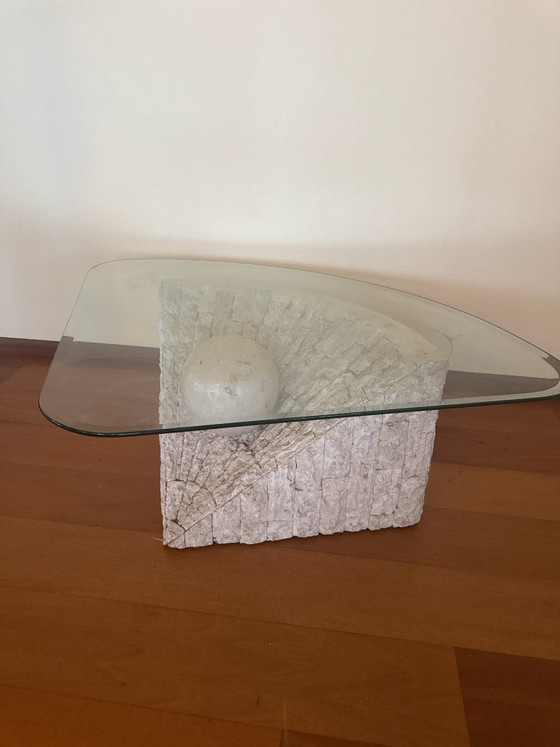 Vintage fossil stone coffee table Pierre Magnussen Ponte, Glass, Beige (photo 4 of 5)