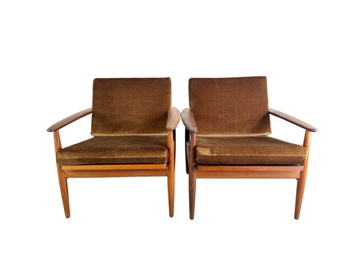 2x Midcentury armchair easy chair brown vintage 1960s lounge chair