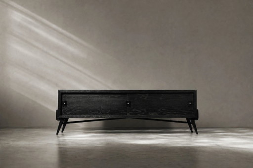 Vintage Mid-Century Modern Scandinavian Dark Oak Sideboard with Wooden & Metal Handles, 1960s