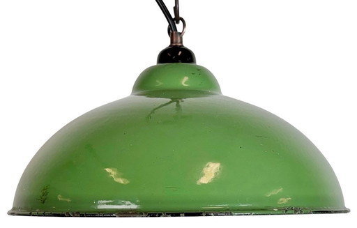 Industrial Green Enamel Factory Pendant Lamp, 1960s
