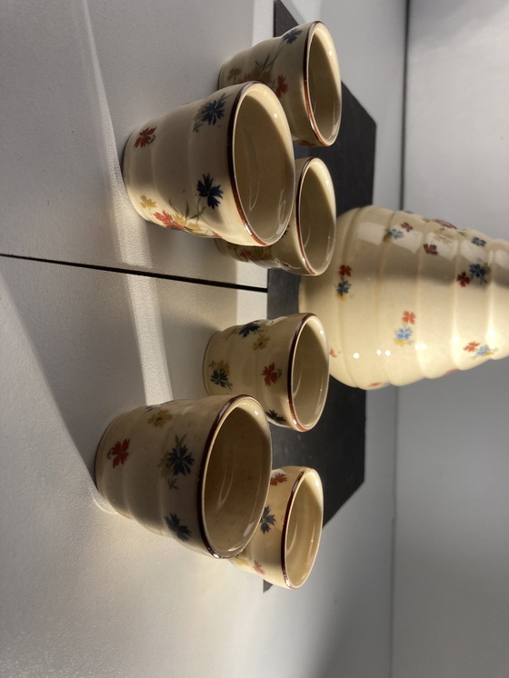 Image 1 of Likörset aus den 1960er Jahren: Flasche und 6 Porzellangläser