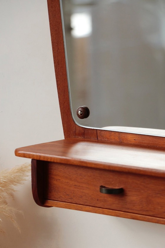 Image 1 of Scandinavian Teak Wall Mirror with Drawers – Mid-Century Danish Design