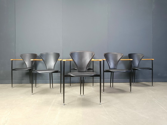Image 1 of Vintage leren fauteuils van Arrben Italië, jaren 1980 - Set van 6