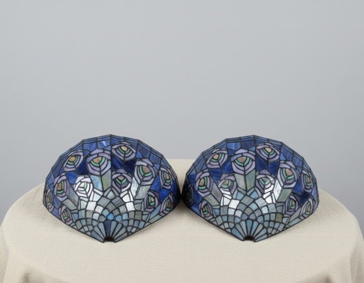 Set di 2 lampade da parete Tiffany a forma di pavone