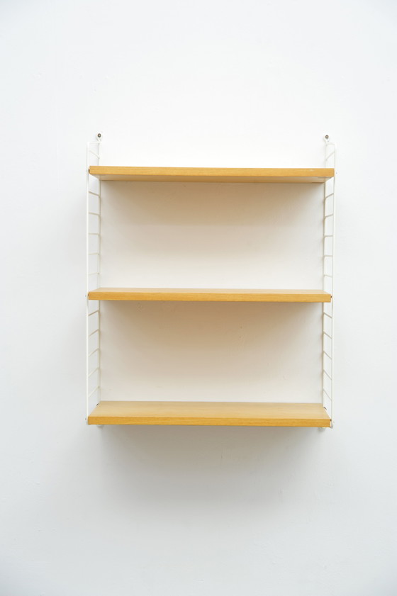 Image 1 of String shelving system in ash with 2 ladders by Kajsa and Nisse Strinning