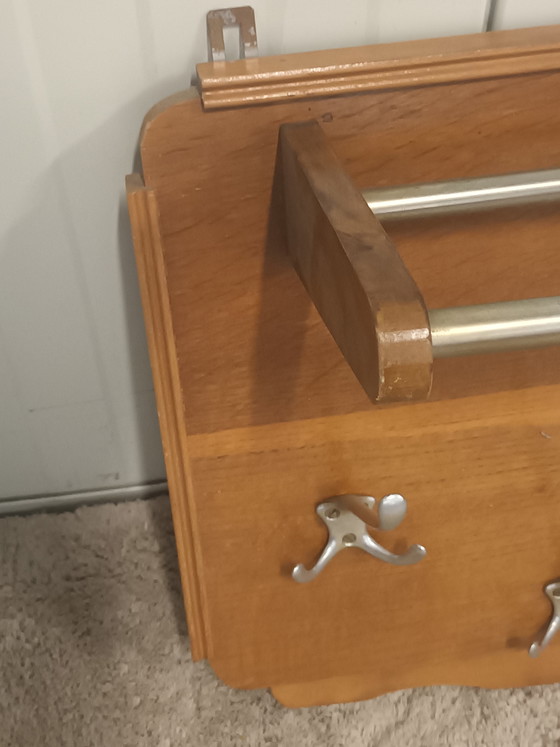 Image 1 of Vintage wooden coat rack with butterfly mirror