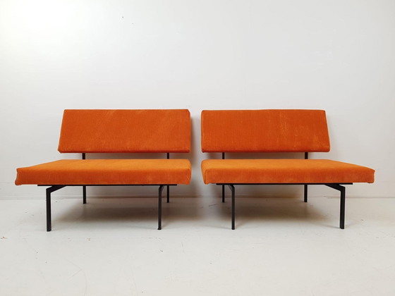 2 Vintage Bankjes Pastoe | Oranje Rib Love Seats Orange – Fauteuils, Metal, Textile (photo 13 of 13)