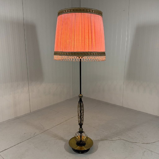 Austrian brass floor lamp with pleated lampshade 1940-50s