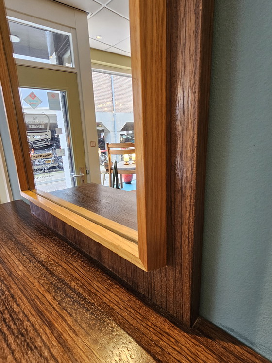 Image 1 of Vintage Mid-Century Hoge Spiegel met Lades en Handgrepen