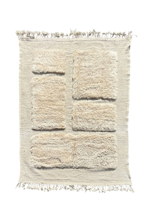 Modern Moroccan Mrirt Rug 165x240 cm– Cream Wool Texture Design – Handmade in Morocco 