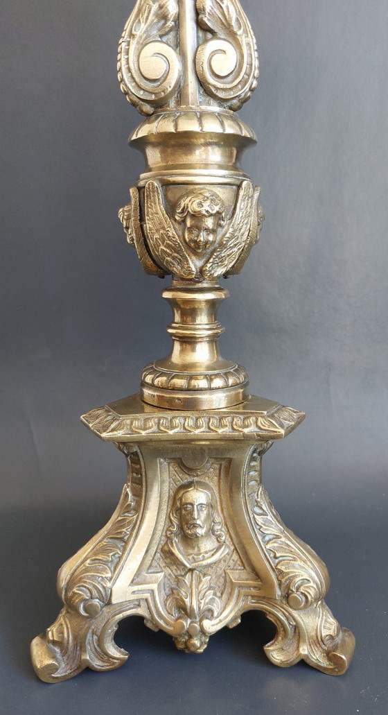 Image 1 of Candelabro da cappella in bronzo del XIX secolo