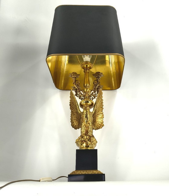 Image 1 of Empire style brass eagle table lamp by Lusterie Deknudt, 1970s