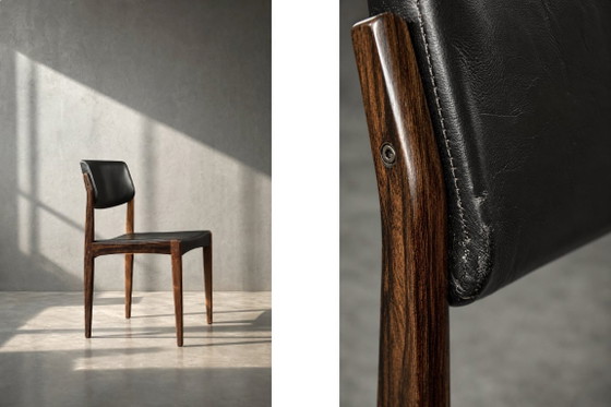 Image 1 of Vintage Mid-Century Scandinavian Modern Rosewood & Black Leather Chairs by H.W. Klein for Bramin, 1960s, Set of 3