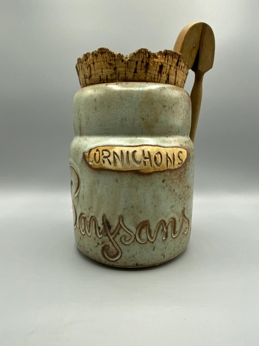 Peasants Enameled Stoneware Pickle Pot with Wooden Tongs – servies, Cork, Rustic