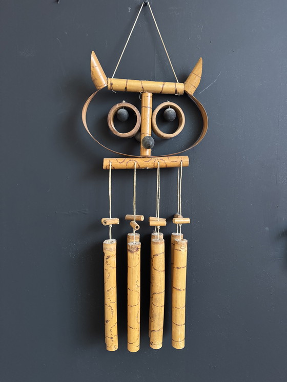 Image 1 of Vintage Bamboo Owl Wind Chime