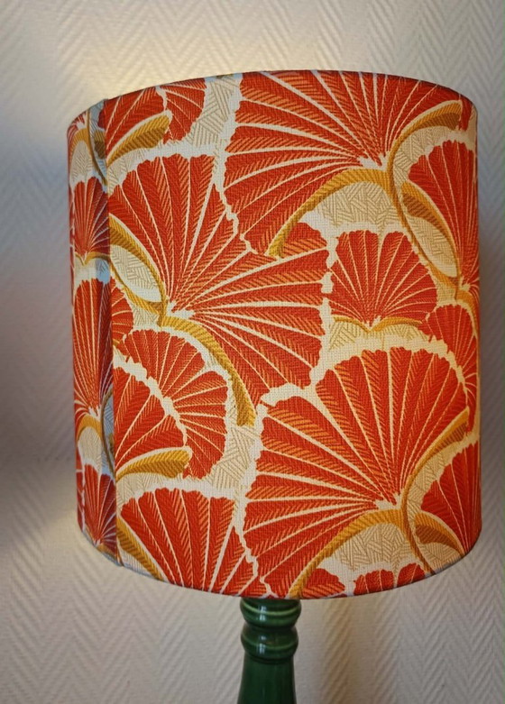 Image 1 of Vintage groene keramische lamp met op maat gemaakte lampenkap.