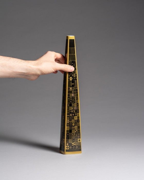 Image 1 of Rare Rosenthal Studio-Line Mustard Graphic Design by Theo Baumann Vase Trio MCM