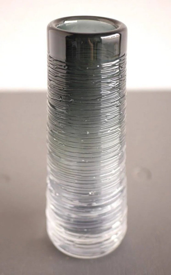 Image 1 of Mid-century modern Scandinavian crystal glass art vase in smokey grey colour by Edenfalk, Skruf, Sweden