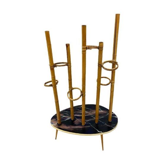 Image 1 of Mid-Century Modern Plant Stand – Europe, 1960s-1970s, Bamboo & Artistic Resin Tabletop