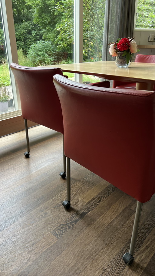Gelderland Lucca vier rode leren stoelen 