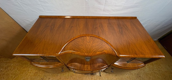 Image 1 of Art Deco Vintage Burr Walnut Cocktail Cabinet / Sideboard by Beautility Circa 1930–1940  A truly stunning Art Deco cocktail cabi