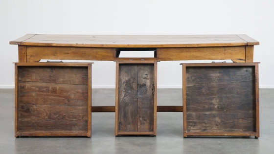 Image 1 of Large antique French farmhouse dining table made of fruitwood from the late 18th century with beautiful and original details.