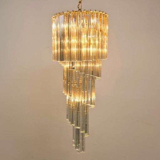 Vintage Venini Murano glas waterval kroonluchter Italy 1970s – Brass