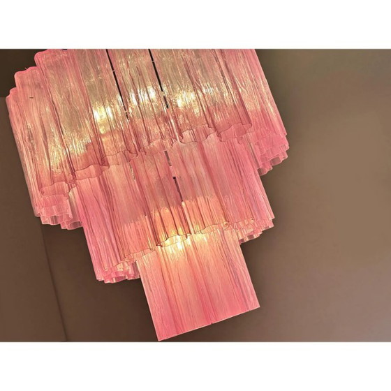Image 1 of Zeitgenössischer szenografischer Fuxsia-Kronleuchter „Tronchi“ aus Muranoglas im Venini-Stil