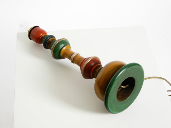 Beautiful, Large 1980s Table Lamp Made of Colorful Stained Pine Wood (photo 13 of 16)