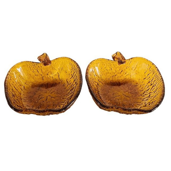 Image 1 of Set aus bernsteinfarbenen Glas-Apfelschalen, Vintage 1970er Jahre