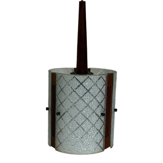 Image 1 of Lámpara de techo de los años 60 aproximadamente: diseño escandinavo, con madera de teca y vidrio curvo, ¡incluye dosel de techo 