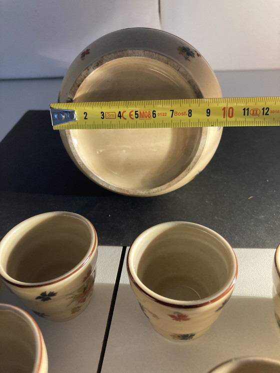 Image 1 of Likörset aus den 1960er Jahren: Flasche und 6 Porzellangläser