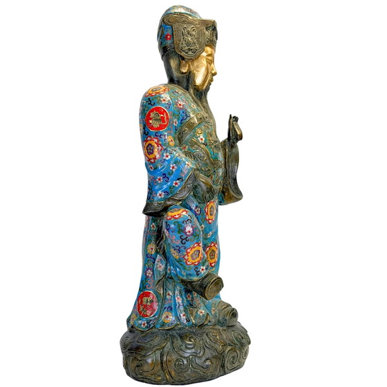 Monumental Chinese Cloisonné Pair Lü Dongbin & Lan Caihe – Qing 19th Century – Sculpture, Bronze (photo 6 of 9)