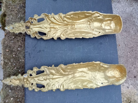 Par de adornos de mueble de bronce cariátides del siglo XIX, Objetos decorativos, Dorado (foto 6 de 6)