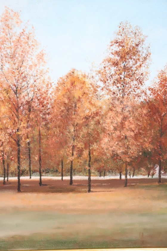 Image 1 of Autumn Landscape, Oil on Canvas Cardboard, Italy Late 20th century