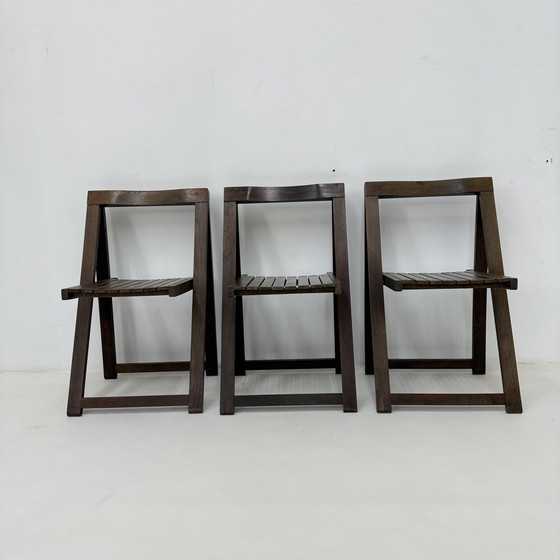 Image 1 of Set of 3 Aldo Jacober for Alberto Bazzani Wooden Folding Chairs, 1960’s