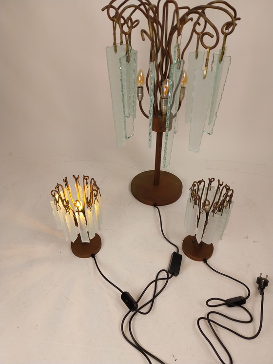 Image 1 of Juego de 3 lámparas de mesa de Brand van Egmond "detrás del cristal esmerilado"