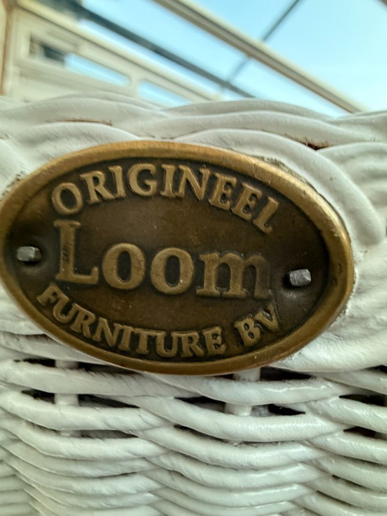 Image 1 of 8 originele Lloyd LOOM stoelen, eetkamerstoelen, ook in kleinere aantallen verkrijgbaar, houten frame, wit riet.