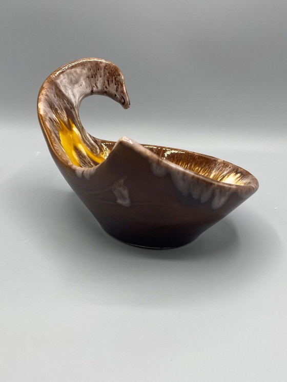 Sculpturale knuffelkom van geglazuurd keramiek – Bruine en amberkleurige flambé glazuren – Vallauris – Artisan (photo 3 of 7)