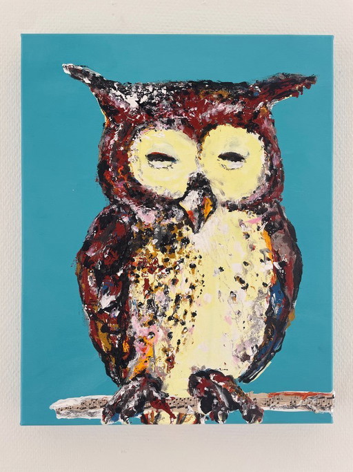 Painting of a little owl