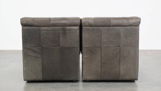 Image 1 of Graues Vintage Leder Elemente Design Sofa 2 Elemente + Hocker