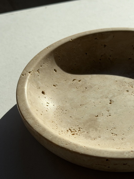 Small round travertine marble serving platter / travertine marble tray – minimalist design