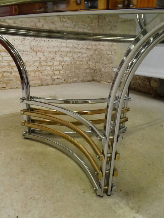 Tavolo in vetro fumé e metallo, 1970 – Tavoli da pranzo, Cristallo, Cromo, Vintage (photo 6 of 9)
