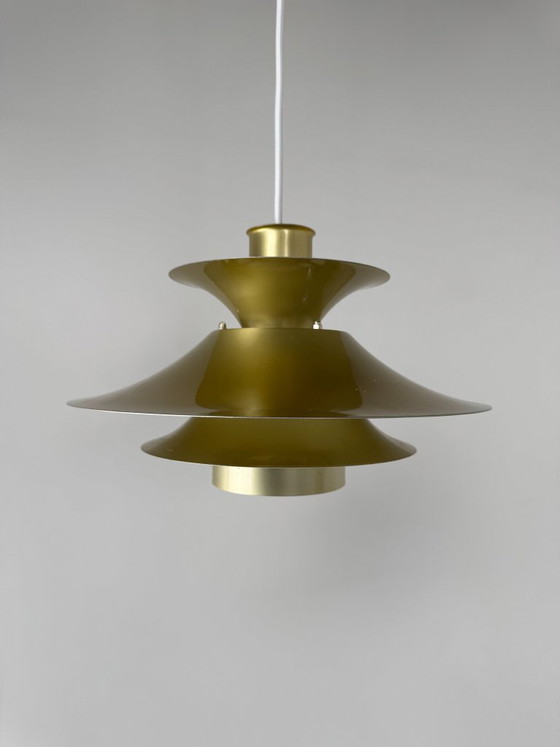 Pair of Model 4108 Pendant Lamps, Lyfa, Denmark, c. 1970s-1980s, Metal, Gold, Mid Century Modern (photo 5 of 13)