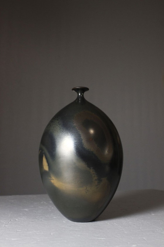 Image 1 of Yves Gaget in Biol – Soliflore-Vase aus geräuchertem Terra Sigillata, 1980er Jahre