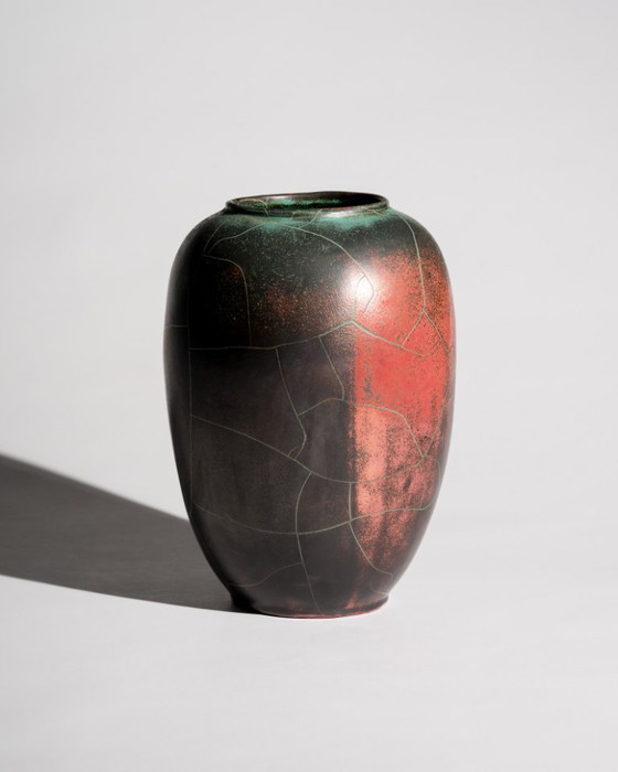 Image 1 of Pair of Paul Dresler Grootenburg Copper Reduction Glaze Studio Ceramic Vases – Germany, ca. 1940s-1950s Art Deco Bauhaus